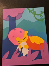 Size: 3024x4032 | Tagged: safe, derpibooru import, angel bunny, fluttershy, chibi, craft, cute, flower, flower in hair, g4, image, jpeg, nature, outdoors, papercraft, sleeping, tree