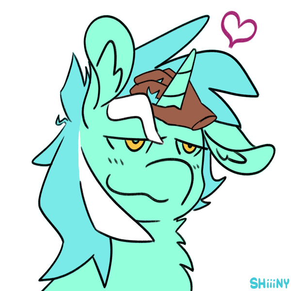 Size: 2000x2000 | Tagged: safe, artist:shiiiny, derpibooru import, lyra heartstrings, human, pony, unicorn, bedroom eyes, blushing, chest fluff, disembodied hand, ear fluff, female, floppy ears, hand, head pat, heart, image, mare, pat, petting, png, smiling, that pony sure does love humans