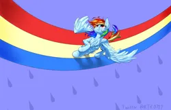 Size: 3700x2400 | Tagged: safe, artist:ktk's sky, derpibooru import, rainbow dash, pegasus, pony, female, flying, image, mare, png, rain, rainbow, running, solo, solo female