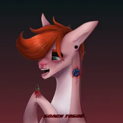 Size: 1600x1600 | Tagged: semi-grimdark, artist:avi, derpibooru import, earth pony, pony, blood, blood on face, cyrillic, green eyes, hanahaki disease, image, jpeg, redhead, russian, signature, simple background, solo, text, ави опять рисует жуть, 花吐き病