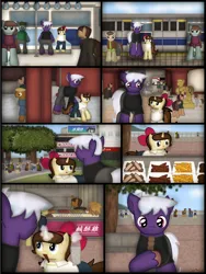 Size: 1750x2333 | Tagged: safe, artist:99999999000, derpibooru import, oc, oc:firearm king, oc:mar baolin, unofficial characters only, earth pony, pony, unicorn, comic:journey, chinese text, clothes, comic, earth pony oc, food, hoof hold, horn, image, male, metro, moon runes, png, taipei, unicorn oc