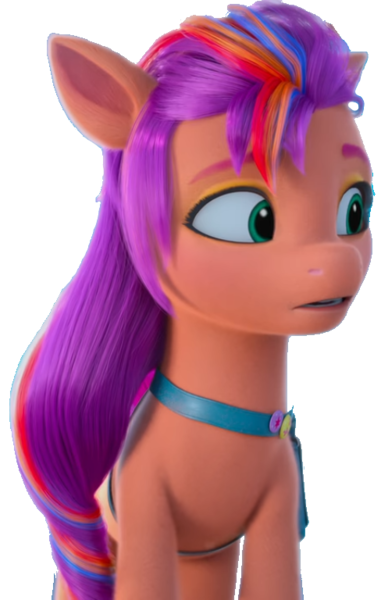 Size: 488x768 | Tagged: episode needed, safe, derpibooru import, edit, edited screencap, screencap, sunny starscout, earth pony, pony, my little pony: make your mark, my little pony: make your mark chapter 2, spoiler:my little pony: make your mark chapter 2, 3d, background removed, eyes open, female, g5, green eyes, image, looking right, mare, orange skin, png, purple mane, simple background, solo, standing, transparent background