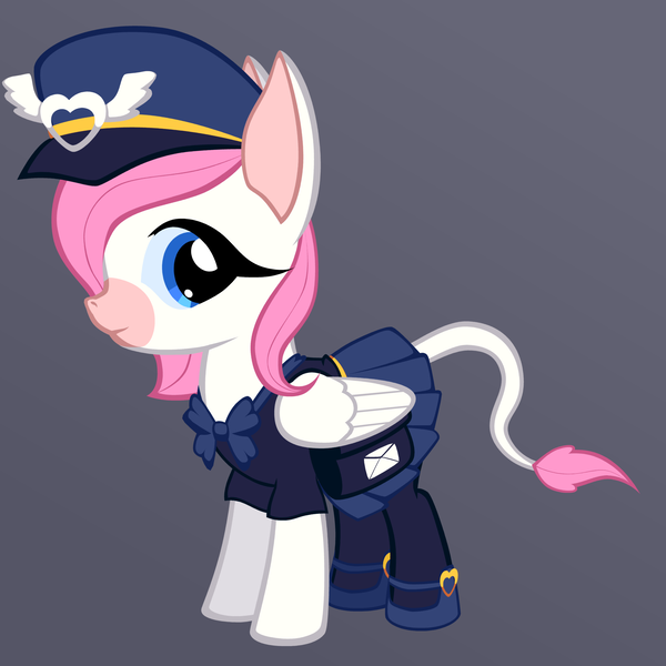 Size: 1870x1870 | Tagged: safe, artist:fibs, derpibooru import, edit, oc, oc:belle lettre, unofficial characters only, donkey, albaric, bag, clothes, cute, donkey oc, hat, image, mailmare, mailpony, mailpony uniform, png, postman's hat, saddle bag, short shirt, vector, wings