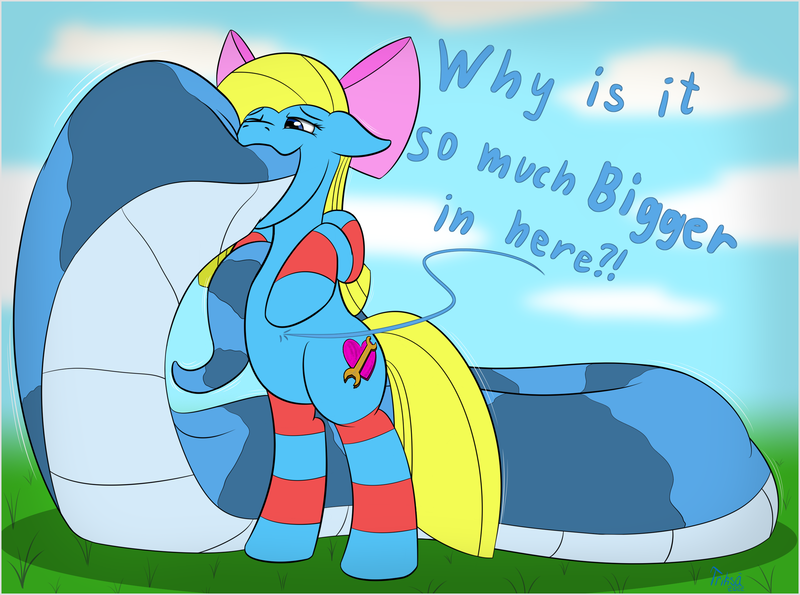 Size: 2691x2000 | Tagged: suggestive, artist:triksa, derpibooru import, oc, oc:cuteamena, oc:triksa, unofficial characters only, earth pony, lamia, original species, bipedal, cartoon physics, clothes, gulp, hammerspace, image, png, size difference, socks, swallowing, vore