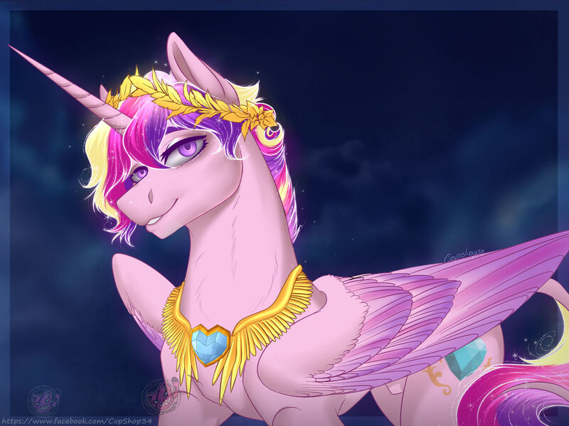 Size: 1280x959 | Tagged: safe, artist:copshop, derpibooru import, princess cadance, alicorn, pony, crown, image, jewelry, jpeg, looking at you, male, prince bolero, regalia, rule 63, smiling, solo, stallion