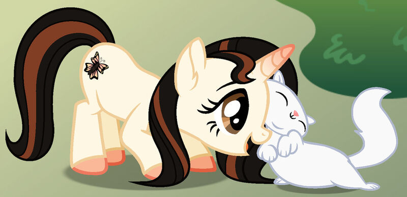 Size: 1280x620 | Tagged: safe, artist:cindystarlight, derpibooru import, oc, oc:sara butterfly, cat, pony, unicorn, base used, female, image, jpeg, mare, solo