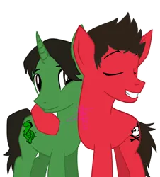 Size: 1369x1515 | Tagged: safe, derpibooru import, ponified, earth pony, pony, unicorn, duo, image, jaime preciado, male, png, signature, simple background, stallion, tony perry, transparent background