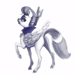 Size: 1000x1000 | Tagged: safe, artist:ponsce, derpibooru import, queen haven, pegasus, pony, butt, female, g5, image, jpeg, looking back, mare, monochrome, plot, raised hoof, simple background, solo, white background