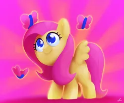 Size: 5400x4461 | Tagged: safe, artist:docwario, derpibooru import, fluttershy, butterfly, insect, pegasus, pony, cute, female, fluttober, high res, image, mare, png, shyabetes, solo, sunburst background