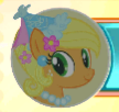 Size: 108x102 | Tagged: safe, derpibooru import, applejack, earth pony, pony, applejack also dresses in style, clothes, dress, ear piercing, flower, flower in hair, froufrou glittery lacy outfit, gameloft, happy, hat, hennin, image, jewelry, looking at you, necklace, piercing, png, princess, princess applejack, smiling