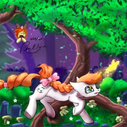 Size: 768x768 | Tagged: safe, artist:aurelion star, derpibooru import, oc, earth pony, pony, adventure, commission, forest, image, png, solo, tree