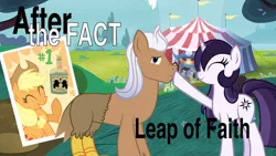 Size: 1024x576 | Tagged: safe, artist:mlp-silver-quill, derpibooru import, applejack, oc, oc:lethalauroramage, oc:silver quill, leap of faith, #1, ^^, after the fact, boop, circus tent, eyes closed, image, jpeg, title card