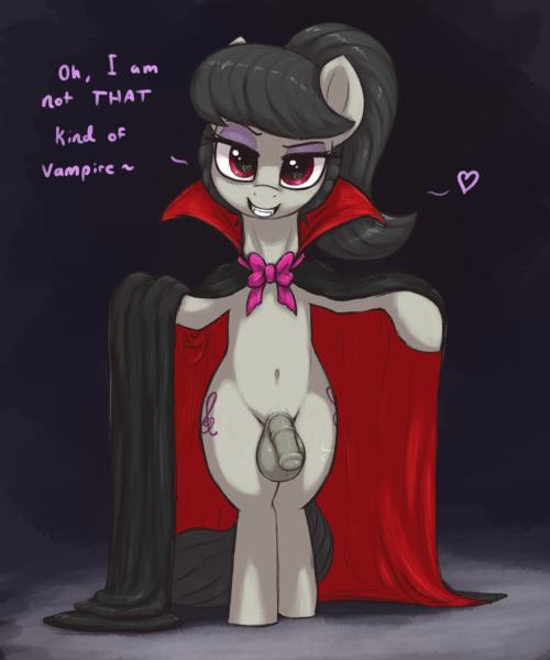 Size: 2500x3000 | Tagged: explicit, artist:t72b, derpibooru import, octavia melody, earth pony, pony, undead, vampire, alternate design, alternate hairstyle, balls, bedroom eyes, belly button, bipedal, bow, cape, cloak, clothes, collar, costume, eye color change, eyeshadow, fangs, futa, futa octavia melody, g4, heart, horsecock, image, intersex, looking at you, makeup, nightmare night, nudity, penis, png, semi-erect, simple background, smiling, solo, solo futa, talking to viewer, this will end in snu snu