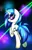 Size: 1024x1583 | Tagged: safe, artist:celliron, derpibooru import, vinyl scratch, pony, unicorn, abstract background, female, g4, grin, image, jpeg, looking at you, looking back, looking back at you, mare, music notes, raised hoof, smiling, solo