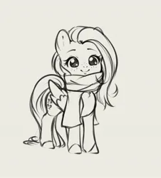 Size: 2180x2416 | Tagged: safe, artist:miokomata, derpibooru import, fluttershy, pegasus, pony, clothes, cute, female, freckles, freckleshy, gray background, grayscale, image, jpeg, looking at you, mare, monochrome, scarf, shyabetes, simple background, smiling, smiling at you, solo