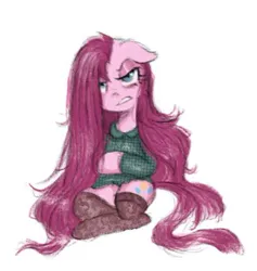 Size: 640x675 | Tagged: safe, artist:kreeeeeez, derpibooru import, pinkie pie, earth pony, pony, angry, clothes, crossed arms, doodle, female, floppy ears, image, jpeg, mare, pinkamena diane pie, plaid shirt, reddit, shirt, simple background, sitting, socks, solo, white background