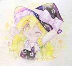 Size: 933x859 | Tagged: safe, artist:チエリー, derpibooru import, ponified, pony, crossover, cute, female, hat, image, jpeg, kirisame marisa, mare, solo, touhou, traditional art, witch, witch hat