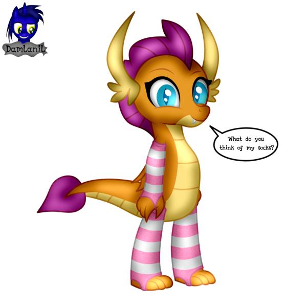 Size: 3840x4154 | Tagged: safe, alternate version, artist:damlanil, derpibooru import, smolder, dragon, arm warmers, bipedal, clothes, comic, cute, dragon wings, dragoness, eyelashes, female, happy, horns, image, looking at you, png, show accurate, simple background, smiling, smolderbetes, socks, solo, speech bubble, standing, striped socks, text, transparent background, vector, wings