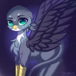 Size: 3000x3000 | Tagged: safe, artist:monstrum, derpibooru import, gabby, gryphon, cute, female, gabbybetes, image, jpeg, looking at you, solo, spread wings, standing, tail curled, wings