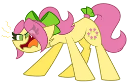 Size: 1280x857 | Tagged: safe, artist:scridley-arts, derpibooru import, posey (g5), earth pony, pony, angry, bow, female, g5, hair bow, image, mare, open mouth, png, posey can't catch a break, simple background, solo, tail, tail bow, transparent background