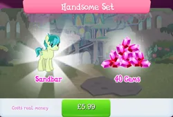 Size: 1257x852 | Tagged: safe, derpibooru import, official, sandbar, earth pony, pony, bundle, costs real money, english, gameloft, gem, green coat, green fur, green mane, green pony, green tail, image, jpeg, male, numbers, sale, solo, solo focus, stallion, tail, teenager, text