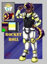 Size: 2610x3595 | Tagged: safe, artist:dimvitrarius, derpibooru import, oc, oc:rocket roll, anthro, unguligrade anthro, anthro oc, armor, clothes, comb, greaser, image, leather, leather vest, png, simple background, vest