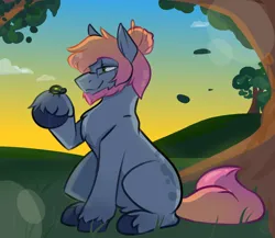 Size: 1500x1300 | Tagged: safe, artist:kardevour, derpibooru import, oc, oc:junup, unofficial characters only, beetle, insect, pony, gift art, glasses, grass, image, leaves, png, ponytail, sitting, smiling, solo, tree