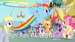 Size: 1024x576 | Tagged: safe, artist:mlp-silver-quill, derpibooru import, apple bloom, applejack, big macintosh, blossomforth, bon bon, caramel, carrot top, cheerilee, cherry berry, cloudchaser, comet tail, derpy hooves, doctor whooves, flitter, fluttershy, golden harvest, lemon hearts, lyra heartstrings, minuette, pinkie pie, rainbow dash, rarity, rumble, scootaloo, spike, sweetie belle, sweetie drops, thunderlane, time turner, twilight sparkle, twilight sparkle (alicorn), oc, oc:clutterstep, oc:silver quill, alicorn, hippogriff, pony, after the fact, awesome, cutie mark crusaders, female, image, jpeg, male, mane seven, mane six, mare, sonic rainboom, stallion, title card