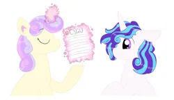 Size: 3601x2077 | Tagged: safe, artist:queenderpyturtle, derpibooru import, oc, oc:carnation, oc:charity caritas, unofficial characters only, pony, unicorn, image, jpeg, magic, parent:pokey pierce, parent:royal ribbon, simple background, white background
