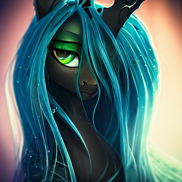 Size: 1024x1024 | Tagged: safe, derpibooru import, editor:hawkeyethree, machine learning generated, purplesmart.ai, stable diffusion, queen chrysalis, changeling, changeling queen, bust, female, image, png, portrait, solo