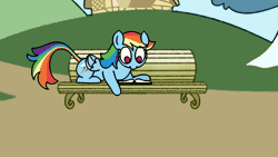Size: 1920x1080 | Tagged: safe, artist:kidwizard, derpibooru import, rainbow dash, pegasus, pony, absurd file size, animated, bench, blushing, book, dialogue, falling, female, flying, gif, image, implied anon, looking at you, looking down, lying down, mare, open mouth, open smile, prone, sad, sitting, smiling, solo, spread wings, subtitles, talking to viewer, tsunderainbow, tsundere, wings