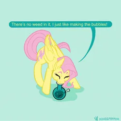 Size: 2048x2048 | Tagged: safe, artist:kinggpepper, derpibooru import, fluttershy, pegasus, pony, blowing bubbles, bong, cute, dialogue, eyes closed, female, green background, image, jpeg, mare, shyabetes, simple background, solo, speech bubble