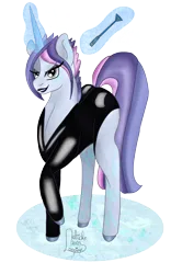 Size: 2500x4000 | Tagged: suggestive, artist:loopina, derpibooru import, oc, oc:snow pétale, alicorn, pony, clothes, dominatrix, female, image, latex, lipstick, mare, mistress, png, pocctober, simple background, solo, suit, transparent background, whip