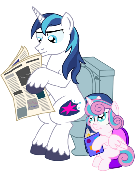 Size: 1146x1475 | Tagged: safe, anonymous artist, derpibooru import, princess flurry heart, shining armor, alicorn, pony, unicorn, book, but why, father and child, father and daughter, female, image, implied pooping, male, newspaper, png, potty, potty time, potty training, sitting, sitting on toilet, toilet