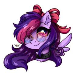 Size: 2500x2500 | Tagged: safe, artist:leah minik, derpibooru import, oc, oc:mila, unofficial characters only, pegasus, pony, bow, bust, collar, eye clipping through hair, eyebrows, eyebrows visible through hair, female, floating wings, hair bow, image, looking at you, mare, one eye closed, pegasus oc, png, portrait, simple background, smiling, smiling at you, solo, sunglasses, transparent background, two toned mane, wings, wink, winking at you