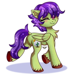 Size: 2500x2500 | Tagged: safe, artist:leah minik, derpibooru import, oc, oc:dust cloud, unofficial characters only, pegasus, pony, blushing, chest fluff, commission, eye clipping through hair, eyebrows, eyebrows visible through hair, female, folded wings, full body, image, looking at you, mare, one eye closed, pegasus oc, png, purple mane, purple tail, short mane, simple background, smiling, smiling at you, solo, tail, transparent background, walking, wings, wink, winking at you