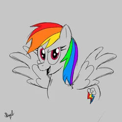 Size: 2048x2048 | Tagged: safe, artist:fanartist2020, derpibooru import, rainbow dash, pegasus, pony, female, gray background, image, jpeg, simple background, solo