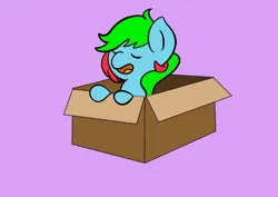 Size: 842x595 | Tagged: safe, anonymous artist, derpibooru import, oc, oc:precised note, pegasus, pony, box, eyelashes, eyes closed, female, filly, foal, image, open mouth, png, smol, two toned mane