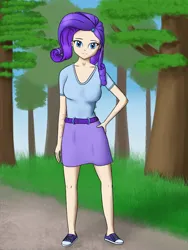 Size: 720x960 | Tagged: safe, artist:parronist, derpibooru import, rarity, human, clothes, converse, female, forest, hand on hip, humanized, image, png, shoes, skirt, solo, tree