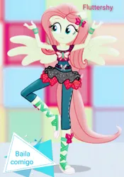 Size: 683x976 | Tagged: safe, artist:andrabutnariu, derpibooru import, edit, fluttershy, dance magic, equestria girls, spoiler:eqg specials, album cover, baila conmigo, image, png, selena gomez