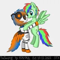 Size: 1800x1800 | Tagged: safe, artist:polyethylene, derpibooru import, oc, oc:nordi, oc:polyethylene, pegasus, pony, robot, robot pony, duo, hug, image, png