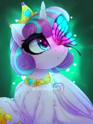 Size: 1500x2000 | Tagged: safe, artist:taiweiart, derpibooru import, princess flurry heart, alicorn, butterfly, insect, pony, butterfly on nose, chest fluff, cute, female, image, insect on nose, png, solo, watermark
