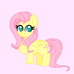 Size: 1998x1998 | Tagged: safe, artist:cinematic-fawn, derpibooru import, fluttershy, pegasus, pony, cute, female, image, jpeg, looking at you, mare, pink background, raised hoof, shyabetes, simple background, smiling, solo
