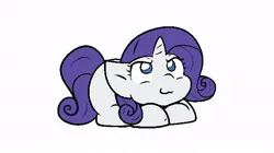 Size: 600x335 | Tagged: safe, artist:zutcha, derpibooru import, rarity, pony, unicorn, :3, female, image, jpeg, lying down, mare, ponyloaf, prone, simple background, solo, white background