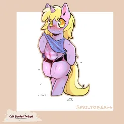 Size: 1200x1200 | Tagged: safe, artist:cold-blooded-twilight, derpibooru import, dinky hooves, pony, unicorn, abs, belly button, blushing, clothes, female, filly, foal, image, png, shorts, solo, solo female, sweat