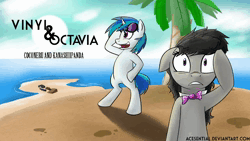 Size: 1280x720 | Tagged: safe, artist:coconeru, artist:kanashiipanda, derpibooru import, octavia melody, vinyl scratch, earth pony, pony, unicorn, 2012, a tropical octav3, absurd file size, animated, bipedal, brony history, coconeru, dancing, downloadable, female, grin, image, island, link in description, looking at you, mare, nostalgia, smiling, tree, webm, youtube, youtube link, youtube video