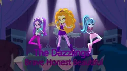 Size: 1920x1080 | Tagged: safe, derpibooru import, edit, edited screencap, screencap, adagio dazzle, aria blaze, princess celestia, princess luna, sonata dusk, human, equestria girls, rainbow rocks, album, album cover, bare shoulders, evil, image, jpeg, principal celestia, single, sleeveless, the dazzlings, trio, vice principal luna, welcome to the show, youtube link