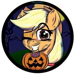 Size: 3600x3600 | Tagged: safe, artist:sugardotxtra, derpibooru import, oc, oc:paladin ash blossom, pony, applejack costume, candy, clothes, commission, costume, female, food, halloween, halloween costume, holiday, image, mare, png, pumpkin bucket, ych result, your character here