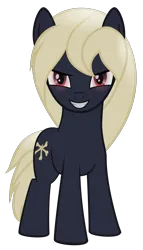 Size: 848x1480 | Tagged: safe, artist:hazy skies, derpibooru import, oc, oc:blonde spooky bone stealer, earth pony, pony, blonde, bone, eye glow, female, image, looking at you, png, red eyes, smiling, soft shading, solo, spooky, vector