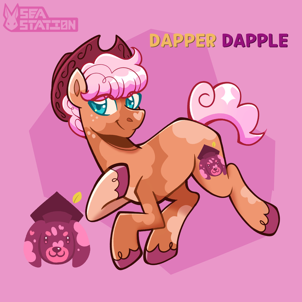 Size: 2600x2600 | Tagged: safe, artist:seasemissary, derpibooru import, oc, oc:dapper dapple, earth pony, pony, hat, image, magical lesbian spawn, male, offspring, parent:applejack, parent:rarity, parents:rarijack, png, solo, stallion